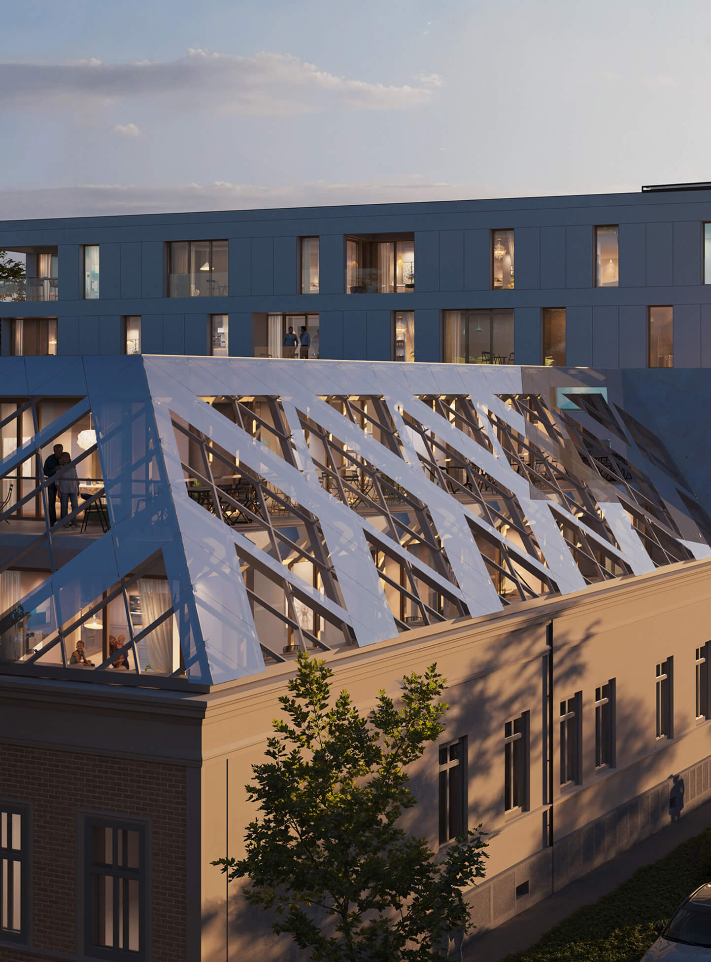 modern épület egyedi üveg tetővel